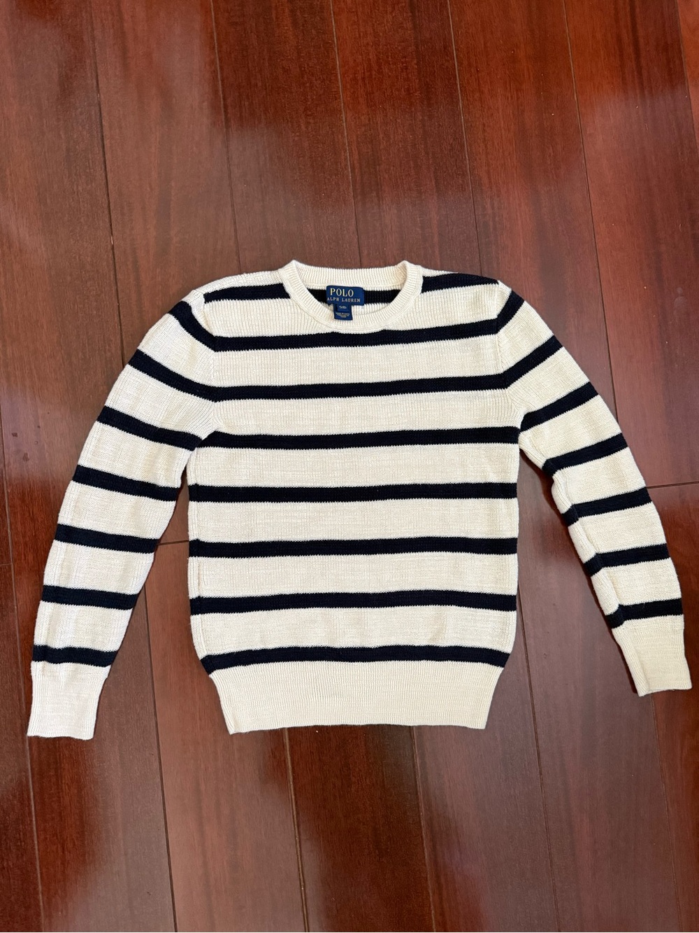 Polo by Ralph Lauren Cream & Navy Horizontal Stripe Crewneck Sweater